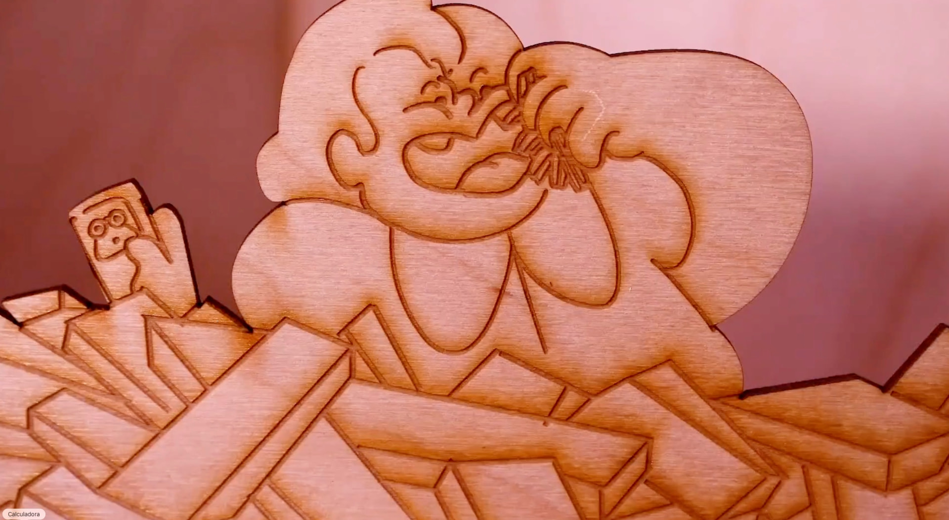 Laser-cut plywood figures from the short film Chopping Wood Chips
